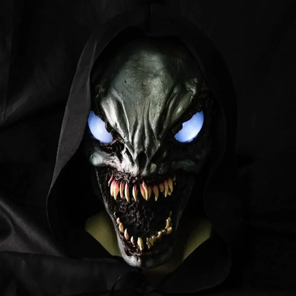 LED Monster Mask Adult Horror Latex Light Up Eyes Full Head Scary Costume
